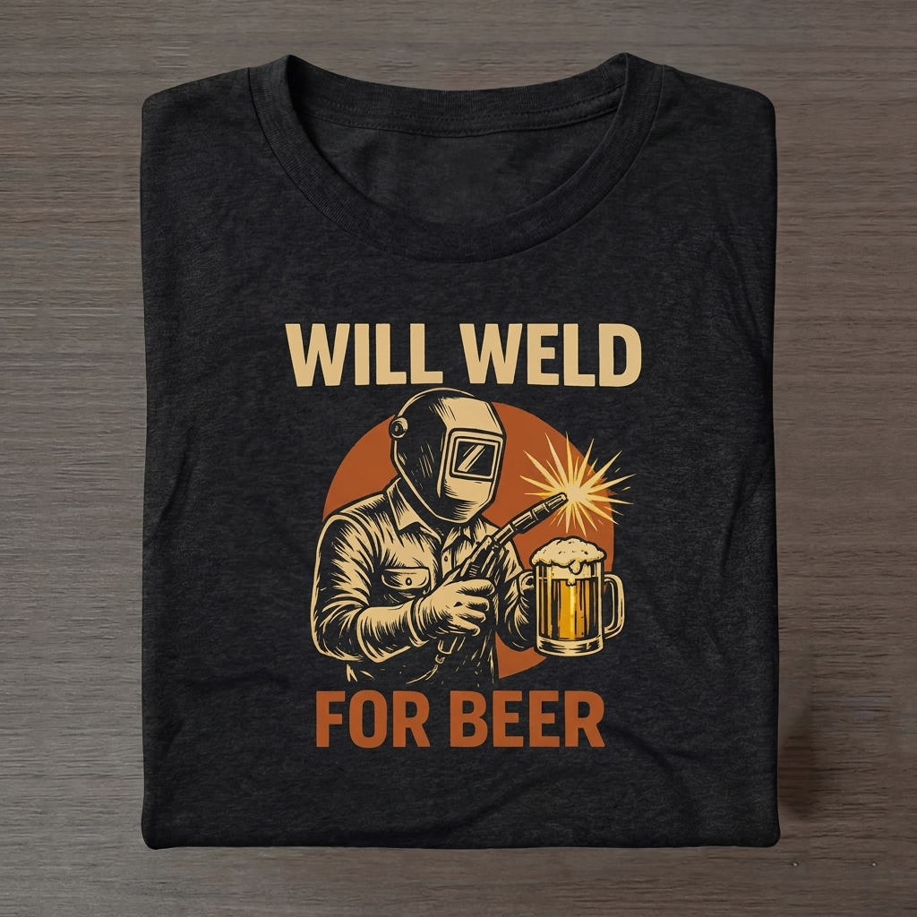 'Will Weld for Beer' Tee — Funny Welding T-Shirt for Welders